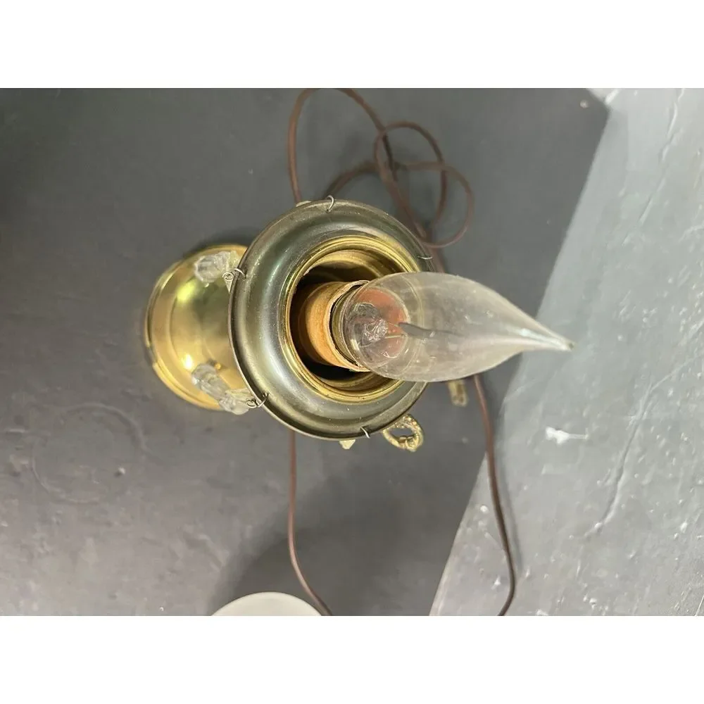Vintage Astral Brass‎ Boudoir Lamp Crystal Prism Drops Glass Shade Electric